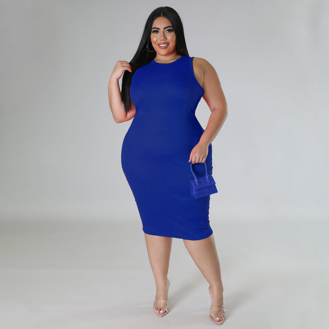 Curvy Women Casual Solid Color Sleeveless Plus Size Dress