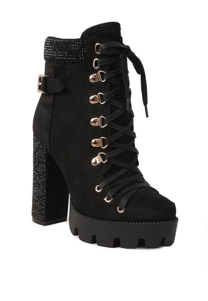 Bold Birch Diamante Set Block Heeled Ankle Boot