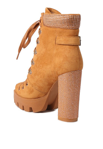 Bold Birch Diamante Set Block Heeled Ankle Boot