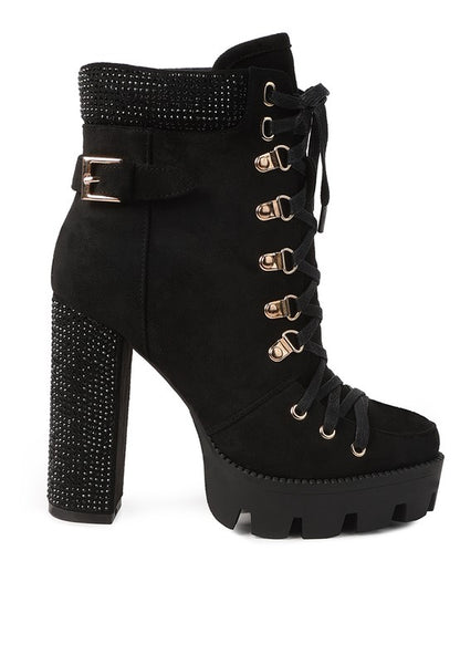 Bold Birch Diamante Set Block Heeled Ankle Boot