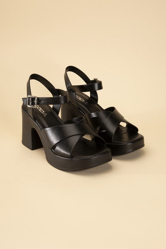 Bold Crisscross Black or Tan Sandal Heels