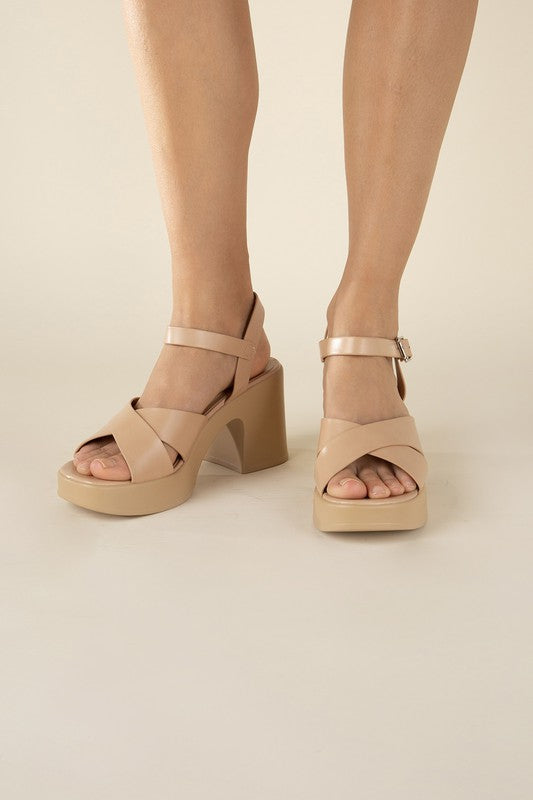 Bold Crisscross Black or Tan Sandal Heels