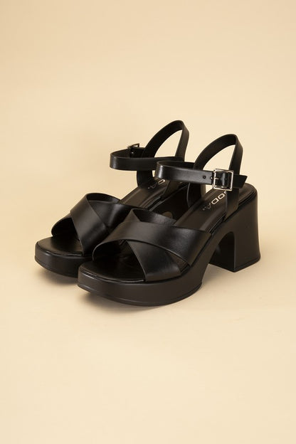 Bold Crisscross Black or Tan Sandal Heels