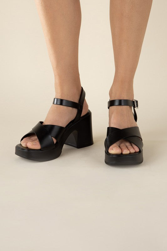 Bold Crisscross Black or Tan Sandal Heels