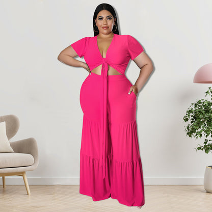 Curvy Women Two-Piece Suit Wide-Leg Pants Plus Size