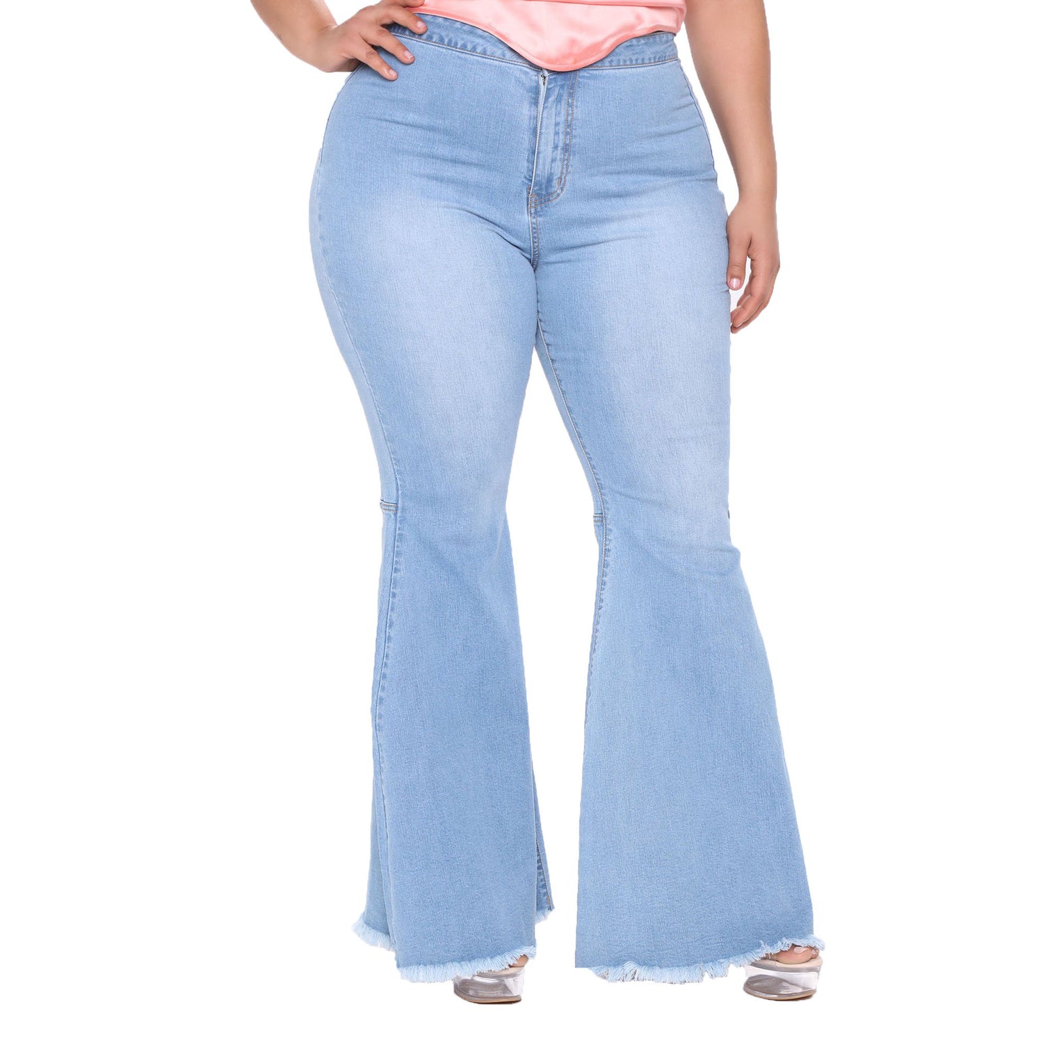 Curvy Women Fashion Slim Wide Leg Flared Jeans Plus Size