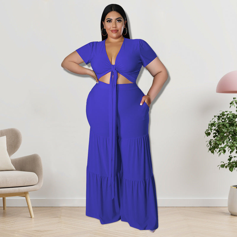 Curvy Women Two-Piece Suit Wide-Leg Pants Plus Size