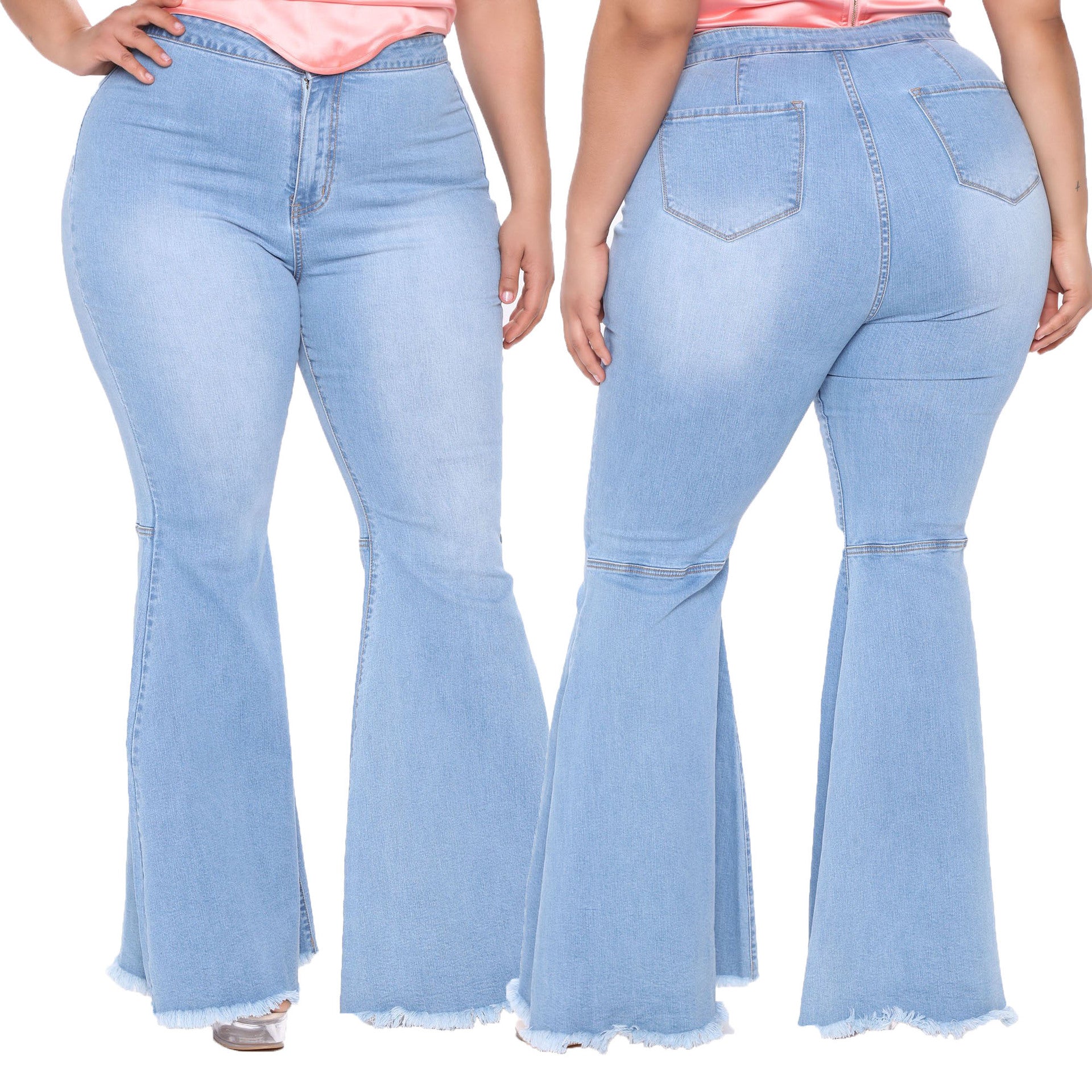 Curvy Women Fashion Slim Wide Leg Flared Jeans Plus Size