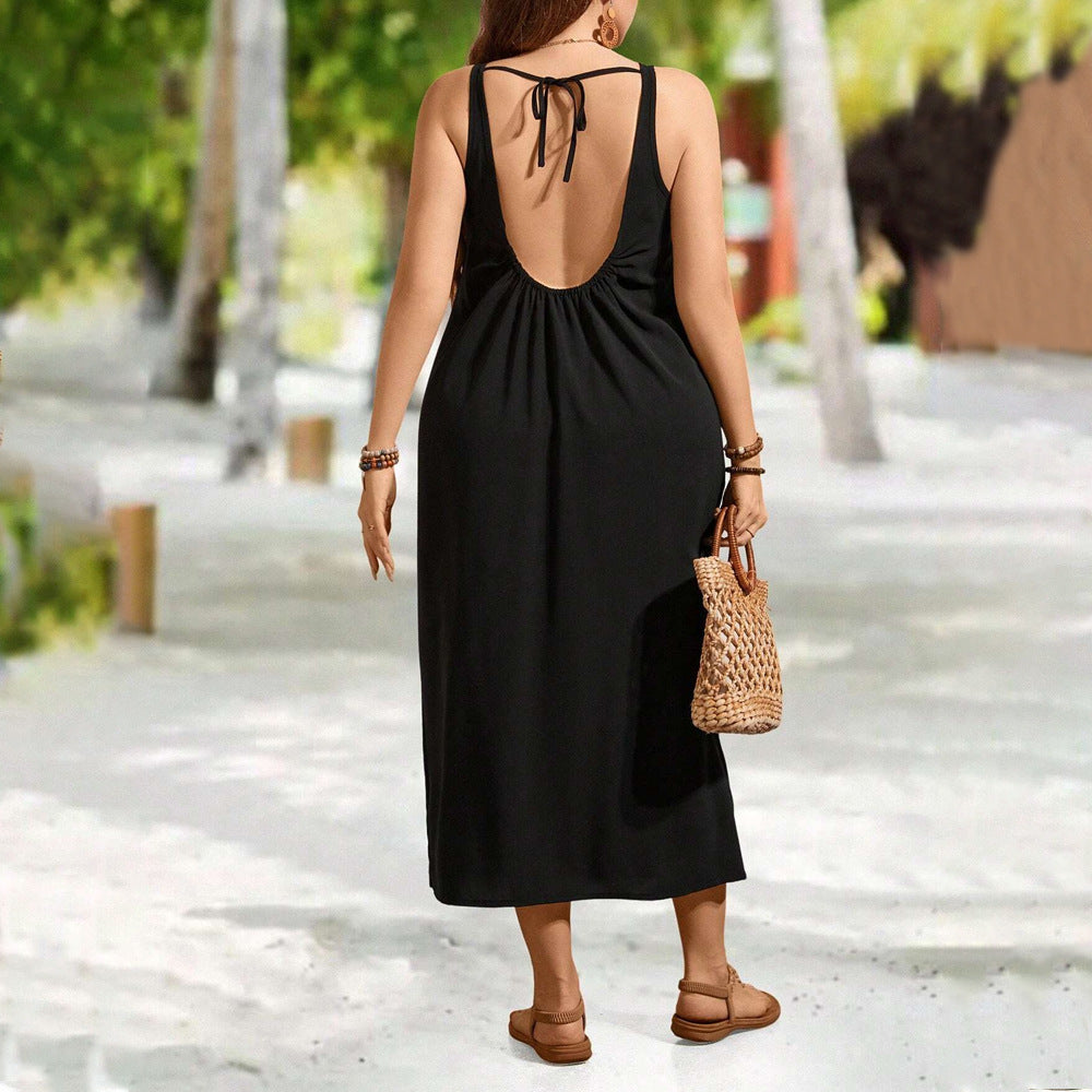 Curvy Women Simple Backless Lace Up Dress Plus Size