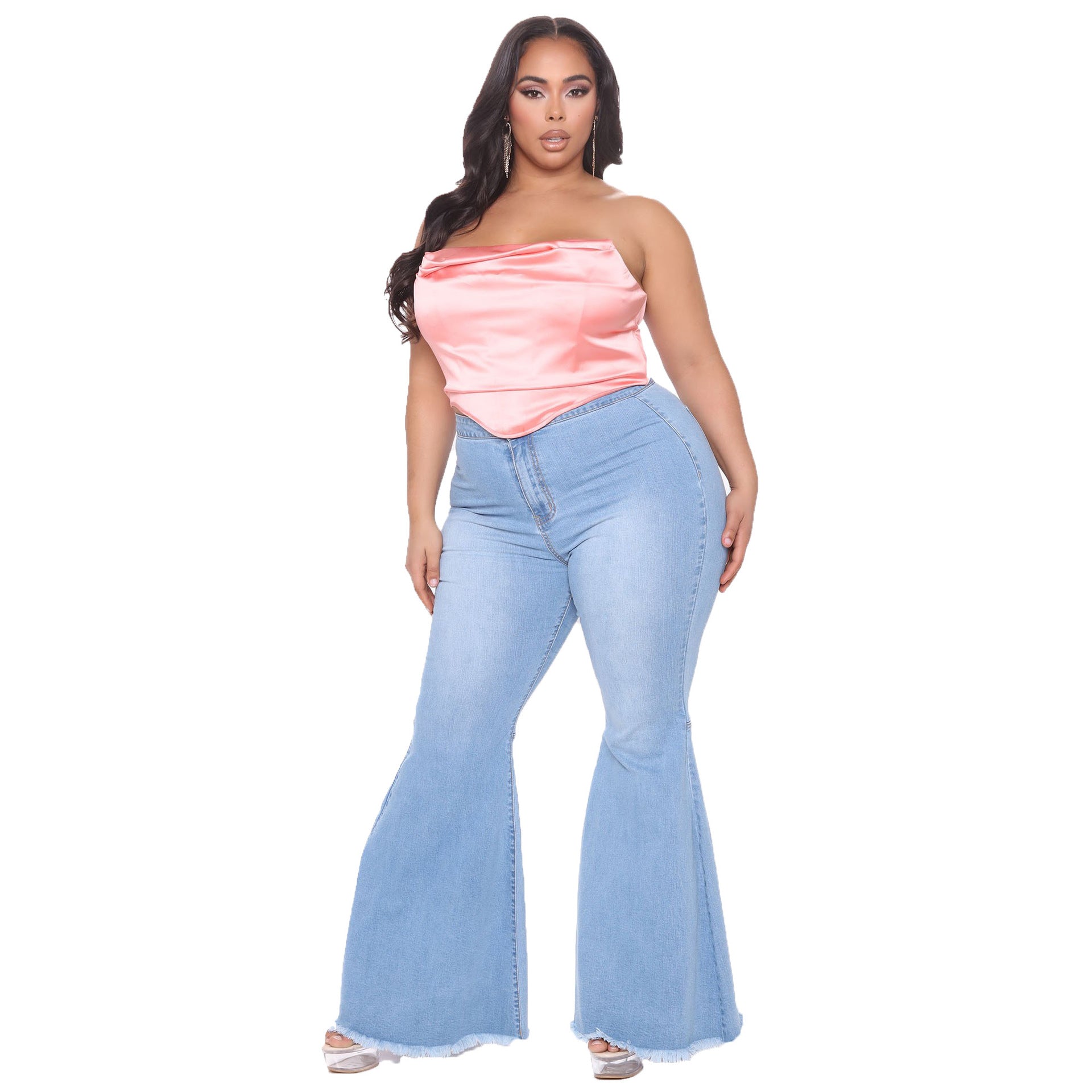 Curvy Women Fashion Slim Wide Leg Flared Jeans Plus Size