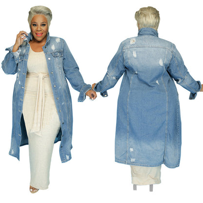 Curvy Women Clothes Ripped Casual Plus Size Denim Jacket Trend