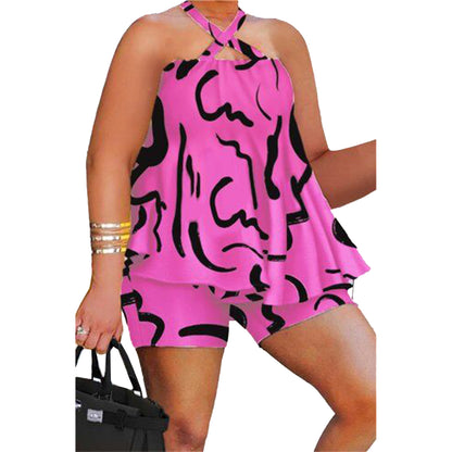 Curvy Women Sexy Summer Printed Short Sets Plus Size