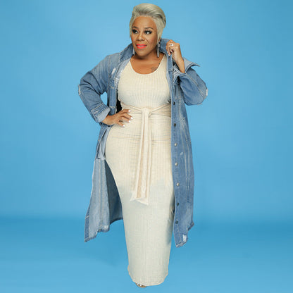 Curvy Women Clothes Ripped Casual Plus Size Denim Jacket Trend