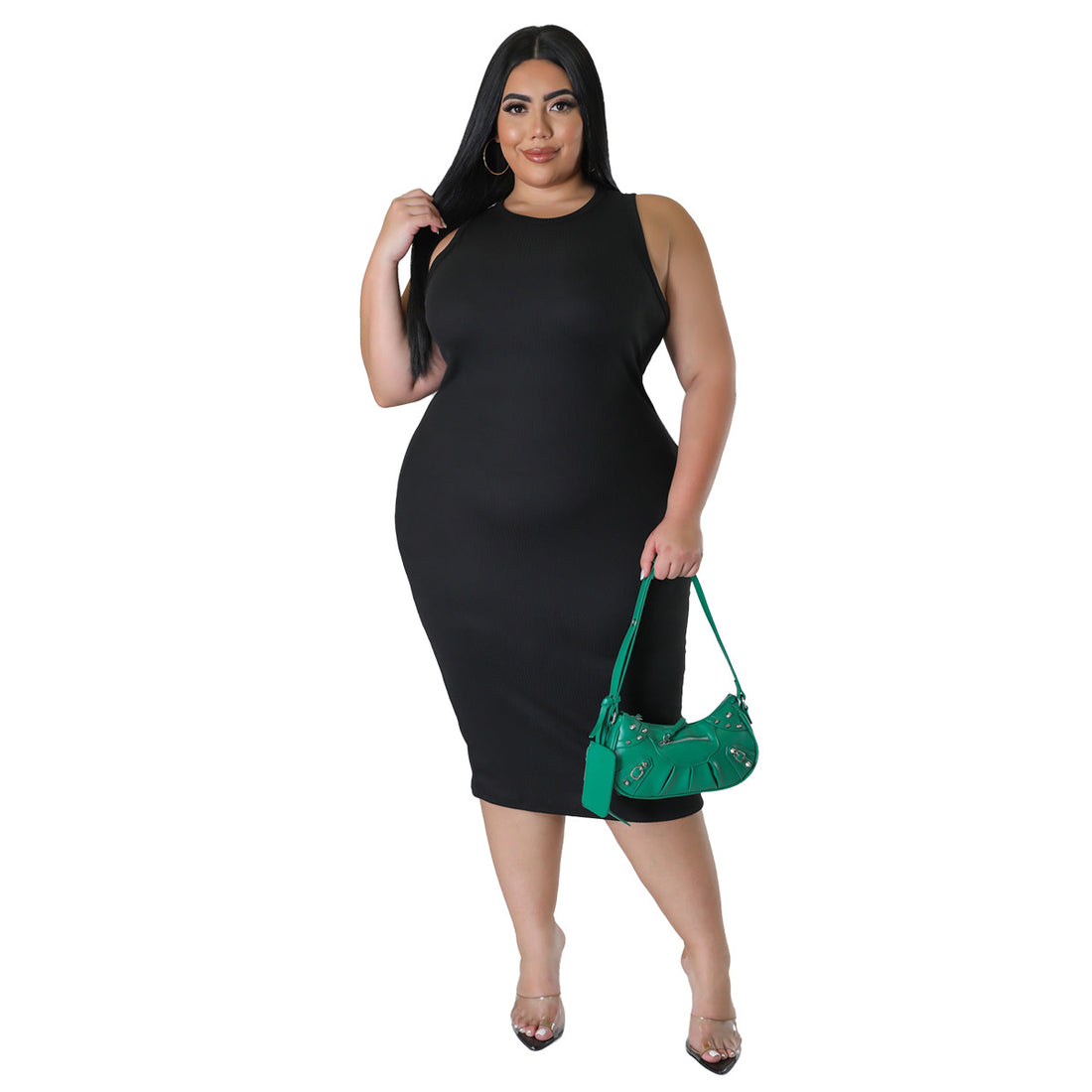 Curvy Women Casual Solid Color Sleeveless Plus Size Dress