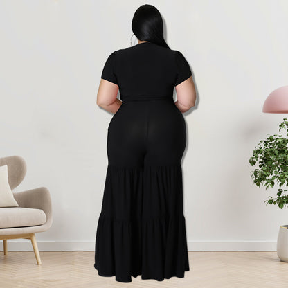 Curvy Women Two-Piece Suit Wide-Leg Pants Plus Size