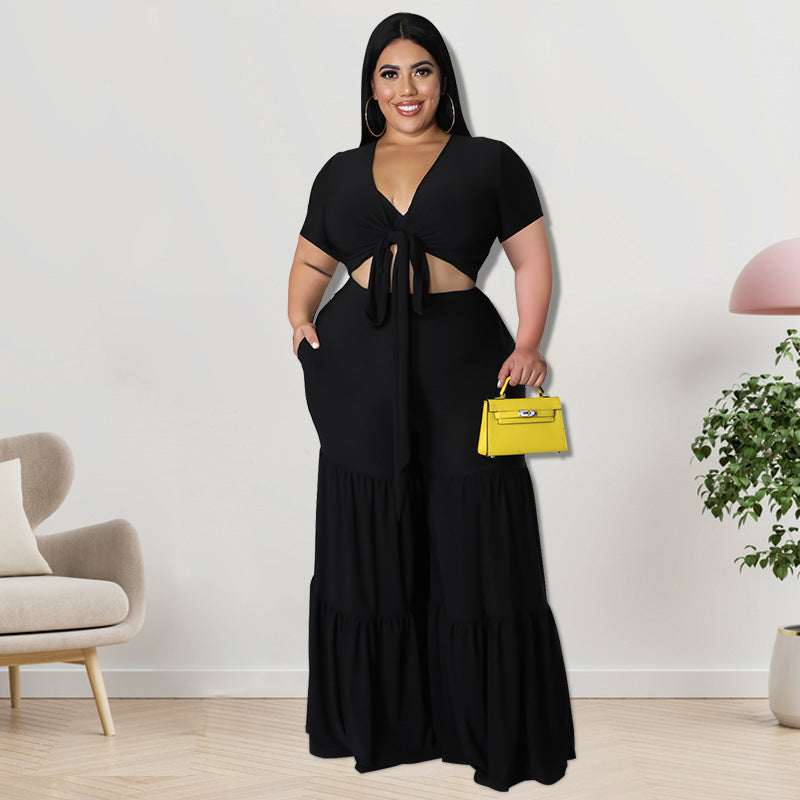 Curvy Women Two-Piece Suit Wide-Leg Pants Plus Size