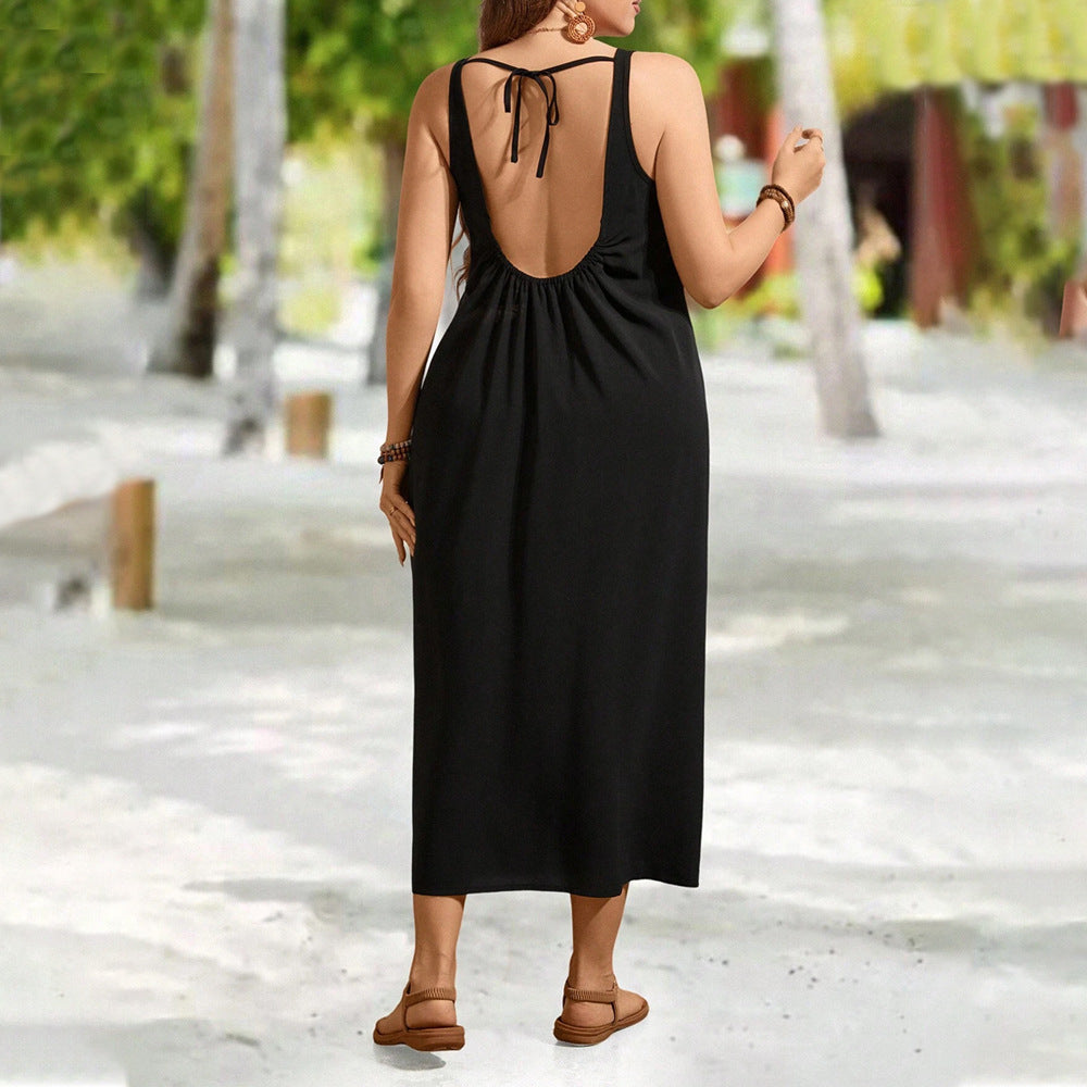 Curvy Women Simple Backless Lace Up Dress Plus Size