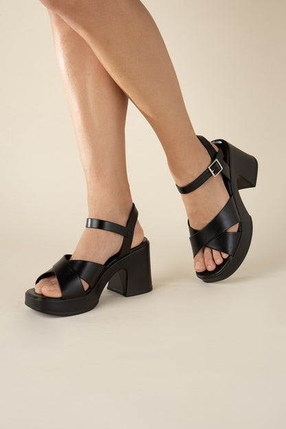 Bold Crisscross Black or Tan Sandal Heels