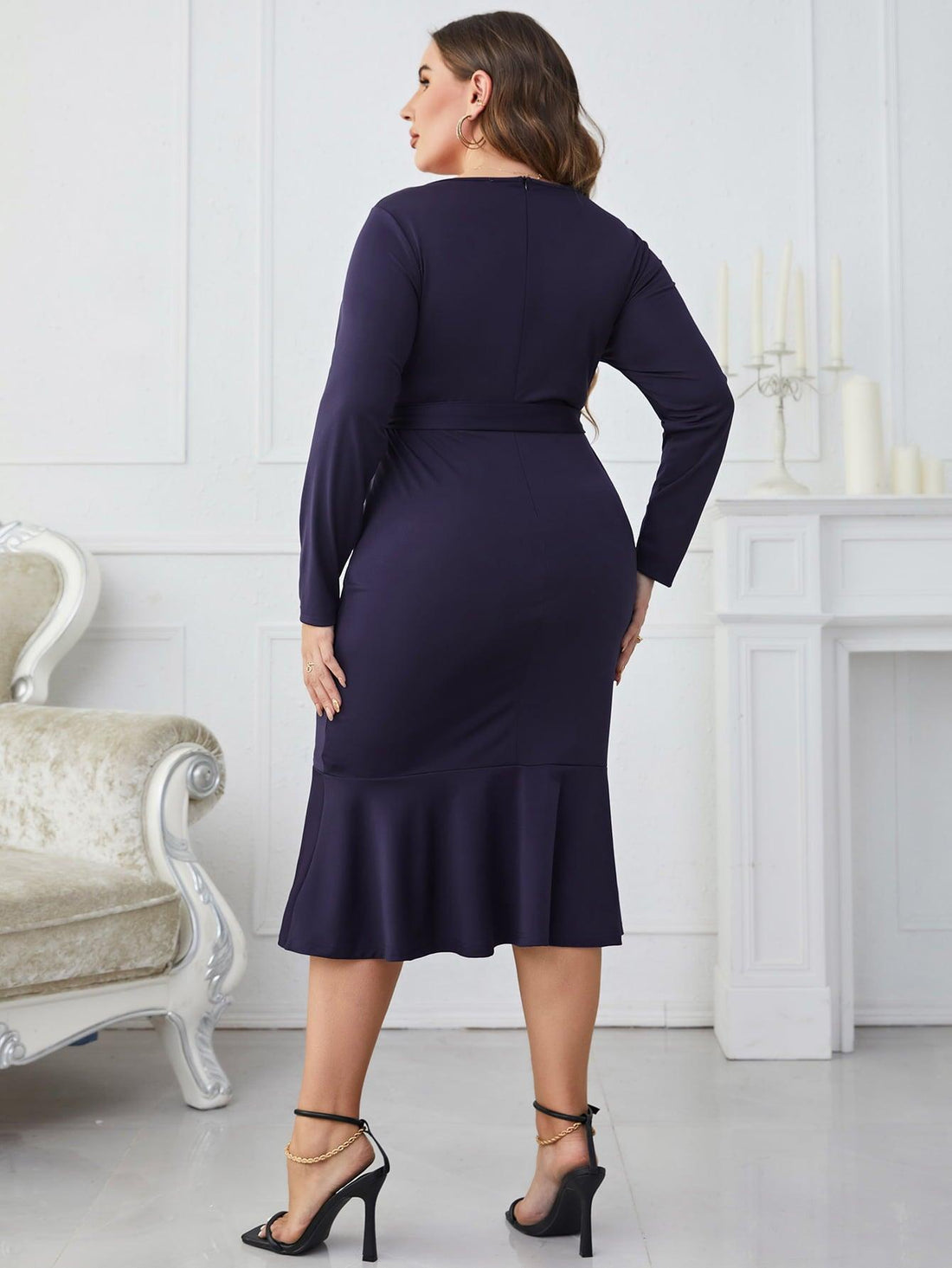 Melo Apparel Plus Size Buttoned Round Neck Tie Belt Midi Dress - BoldlyCurvy