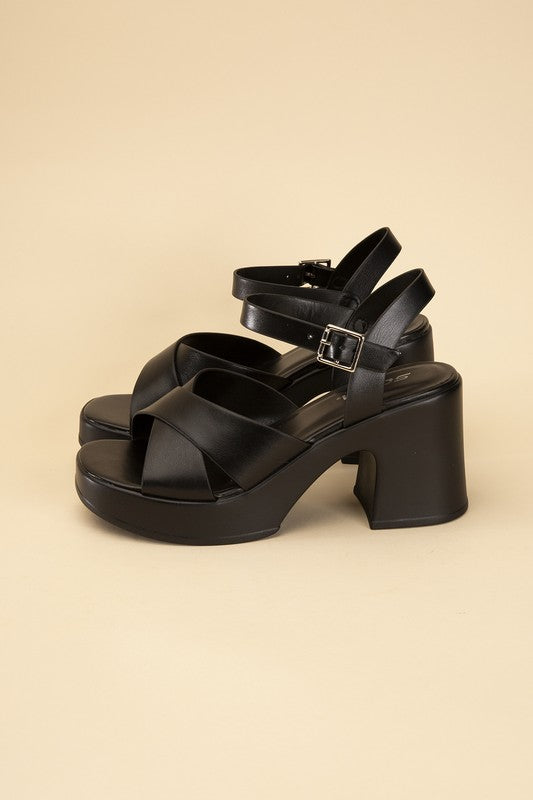 Bold Crisscross Black or Tan Sandal Heels