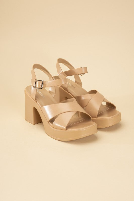 Bold Crisscross Black or Tan Sandal Heels