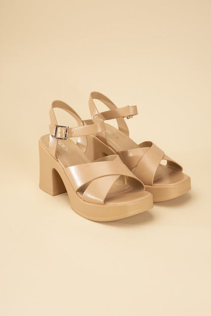 Bold Crisscross Black or Tan Sandal Heels