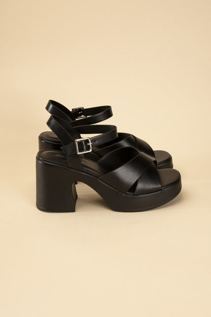 Bold Crisscross Black or Tan Sandal Heels