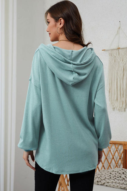 Full Size Buttoned Drop Shoulder High-Low Hoodie - BoldlyCurvy