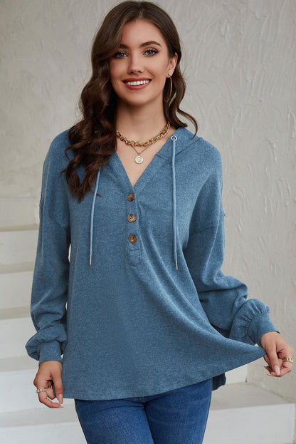 Full Size Buttoned Drop Shoulder High-Low Hoodie - BoldlyCurvy