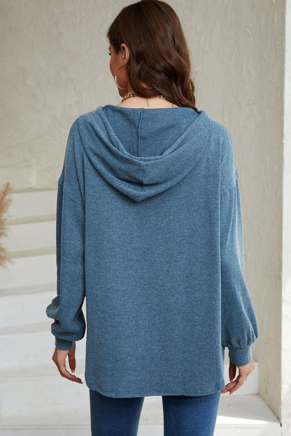 Full Size Buttoned Drop Shoulder High-Low Hoodie - BoldlyCurvy