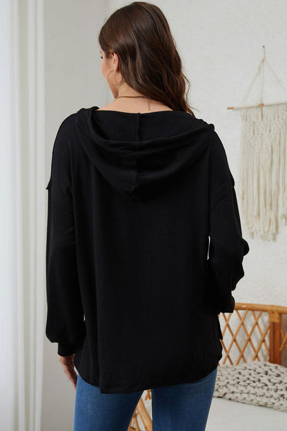 Full Size Buttoned Drop Shoulder High-Low Hoodie - BoldlyCurvy