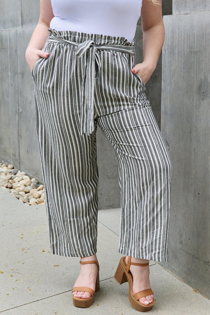 Heimish Find Your Path Full Size Paperbag Waist Striped Culotte Pants - BoldlyCurvy