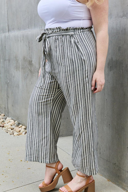 Heimish Find Your Path Full Size Paperbag Waist Striped Culotte Pants - BoldlyCurvy