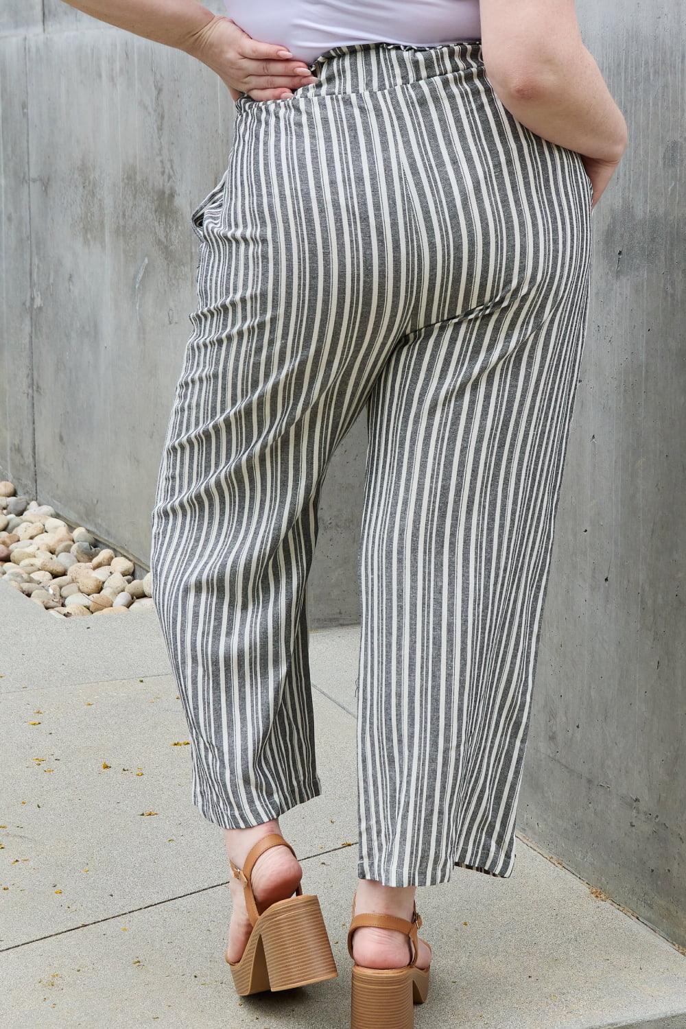 Heimish Find Your Path Full Size Paperbag Waist Striped Culotte Pants - BoldlyCurvy