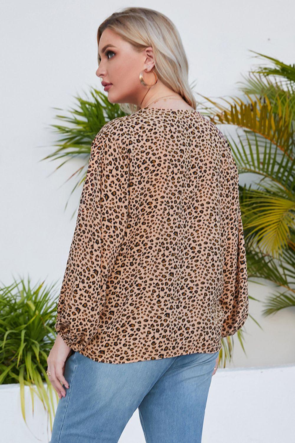 Plus Size Animal Print Balloon Sleeve V-Neck Blouse - BoldlyCurvy