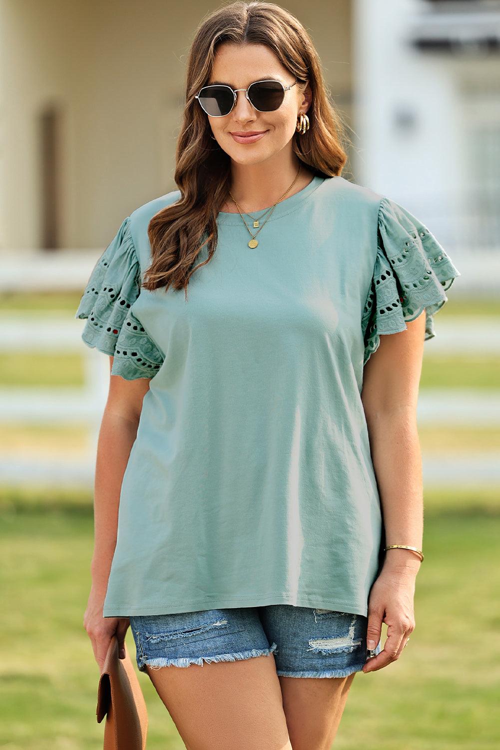 Plus Size Butterfly Sleeve Round Neck Top - BoldlyCurvy