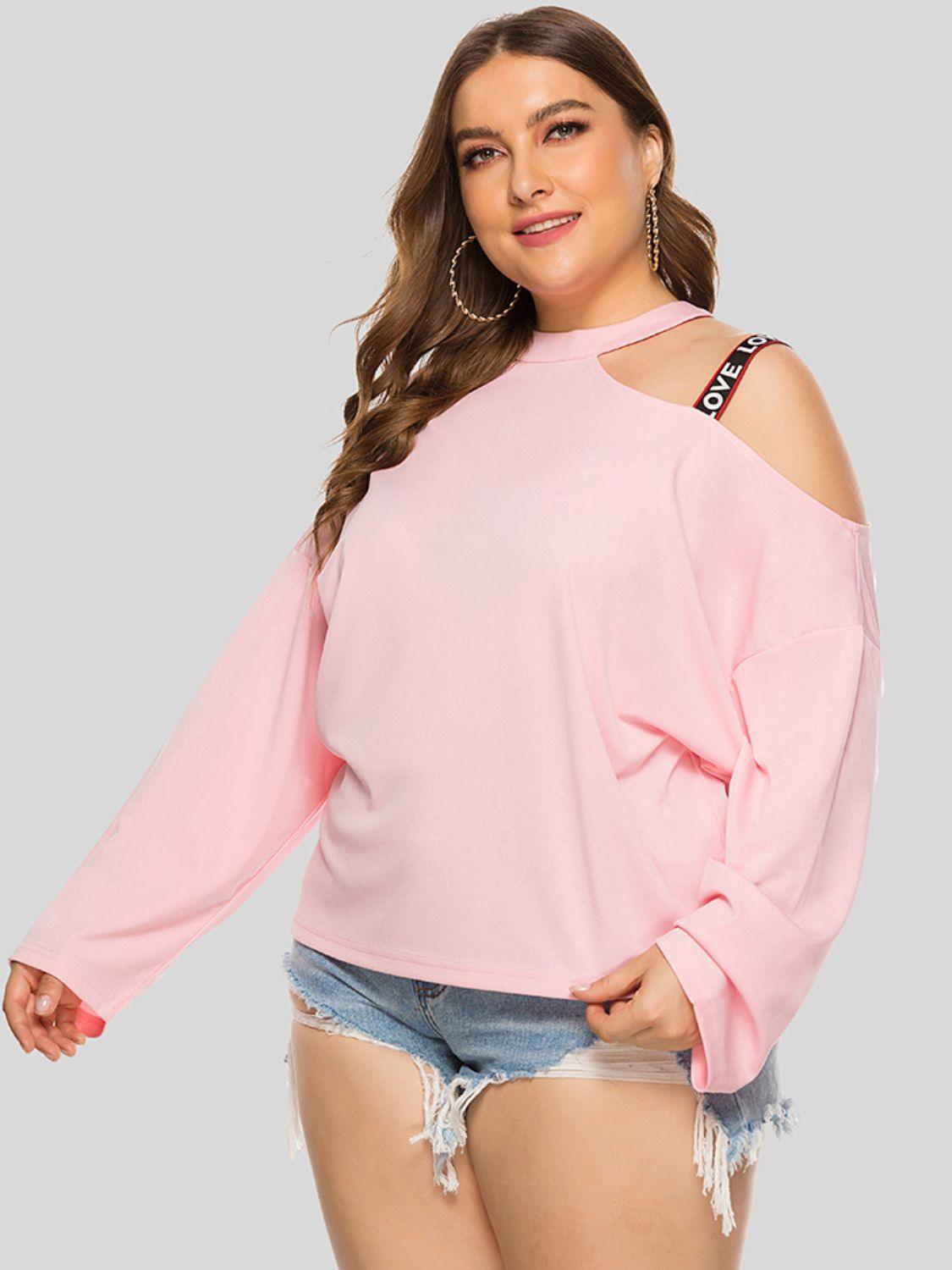 Plus Size Cold-Shoulder Round Neck Blouse - BoldlyCurvy