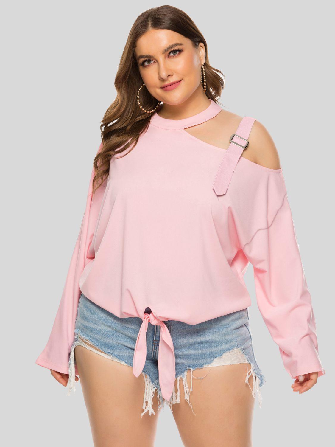 Plus Size Cold-Shoulder Tied Top - BoldlyCurvy