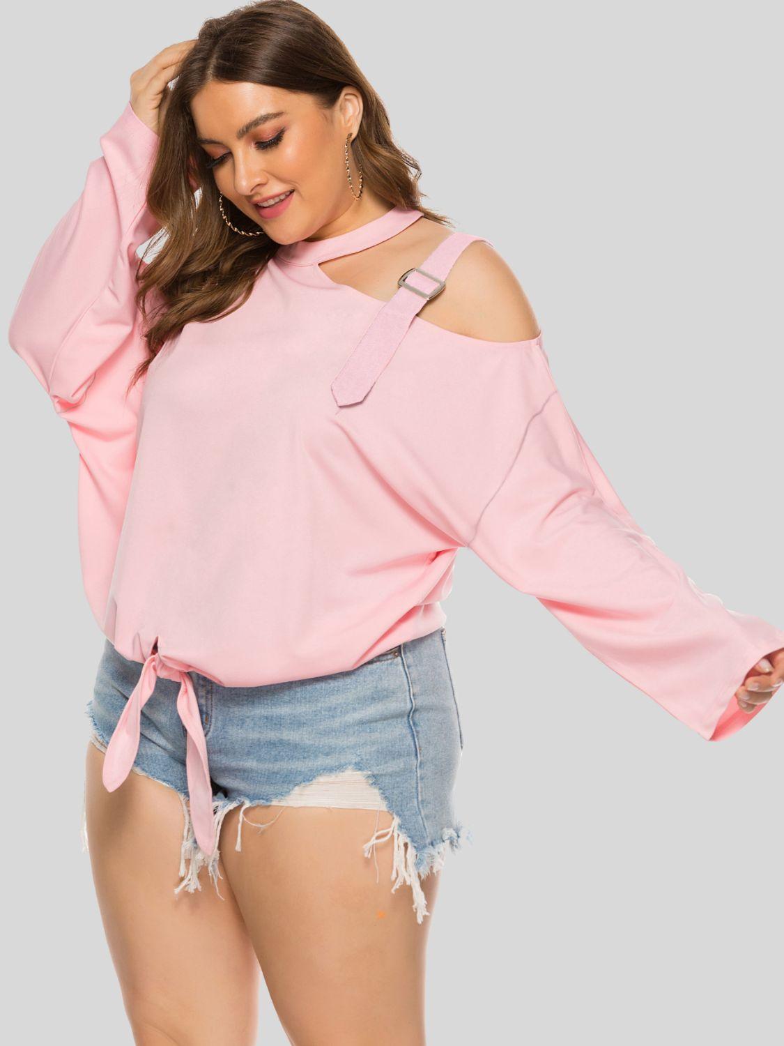 Plus Size Cold-Shoulder Tied Top - BoldlyCurvy