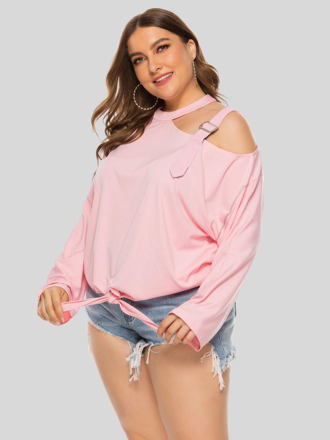 Plus Size Cold-Shoulder Tied Top - BoldlyCurvy