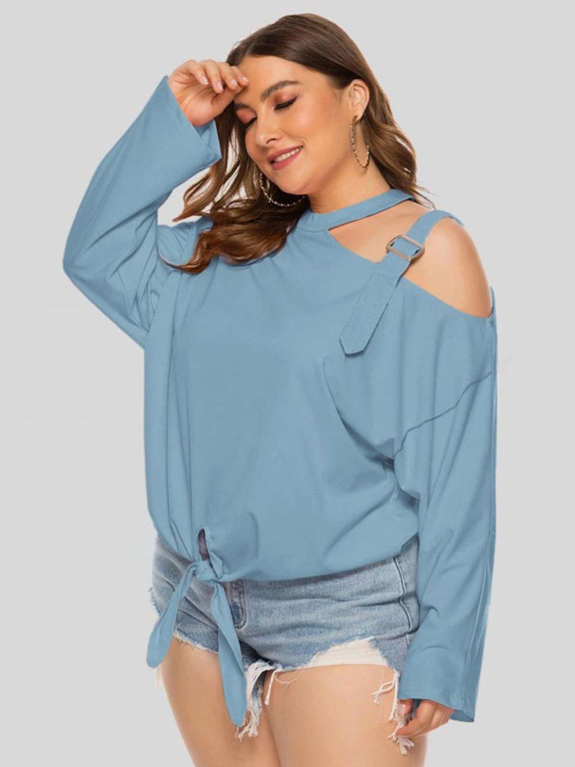 Plus Size Cold-Shoulder Tied Top - BoldlyCurvy