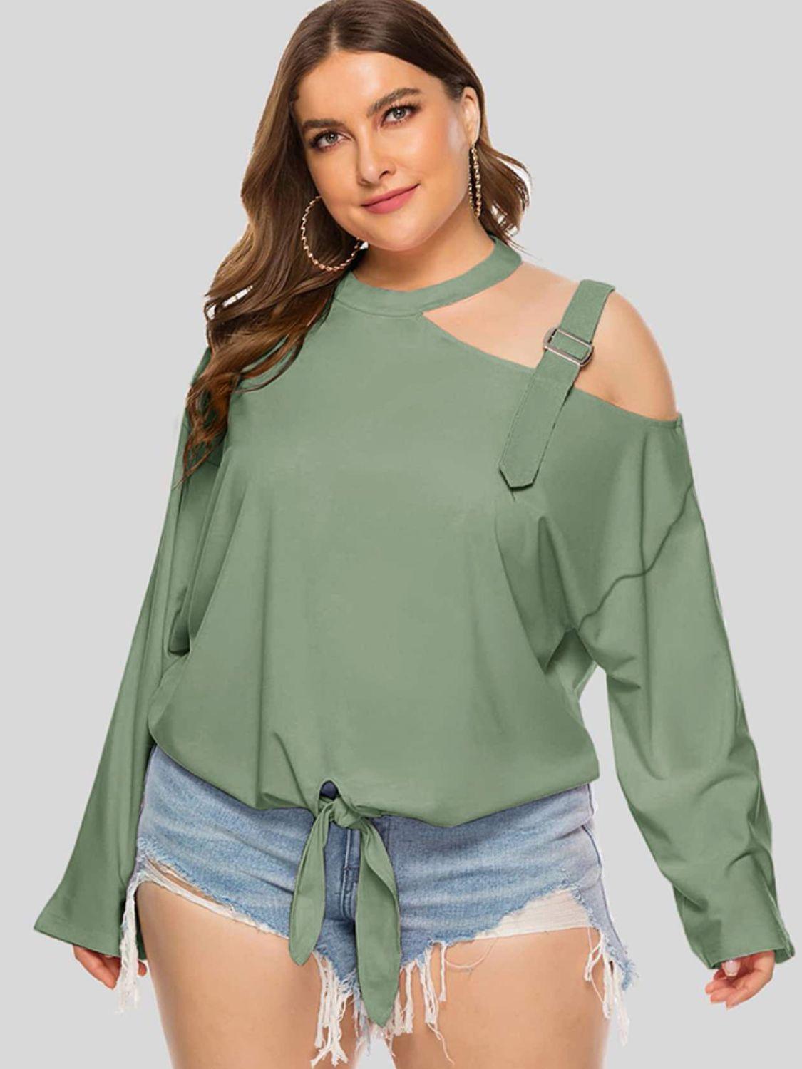 Plus Size Cold-Shoulder Tied Top - BoldlyCurvy