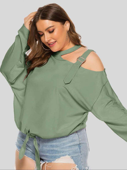 Plus Size Cold-Shoulder Tied Top - BoldlyCurvy