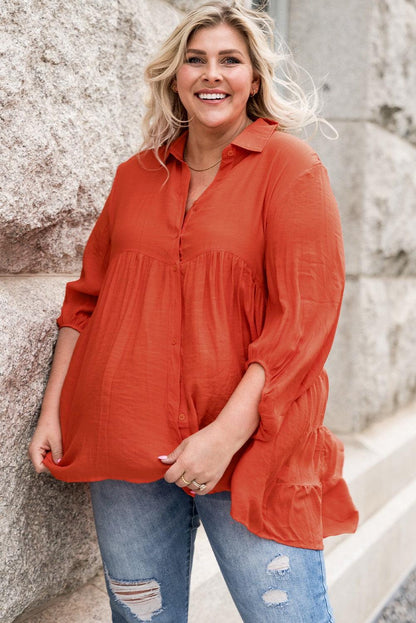 Plus Size Collared Balloon Sleeve Shirt - BoldlyCurvy