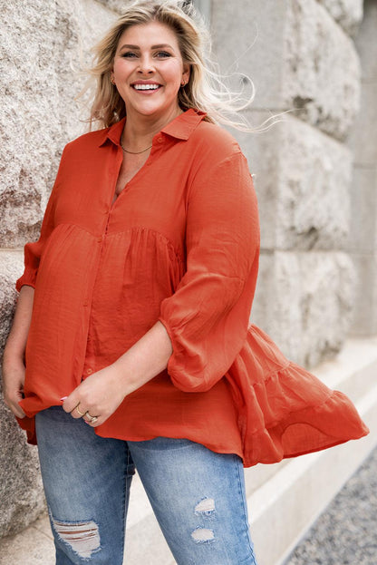 Plus Size Collared Balloon Sleeve Shirt - BoldlyCurvy