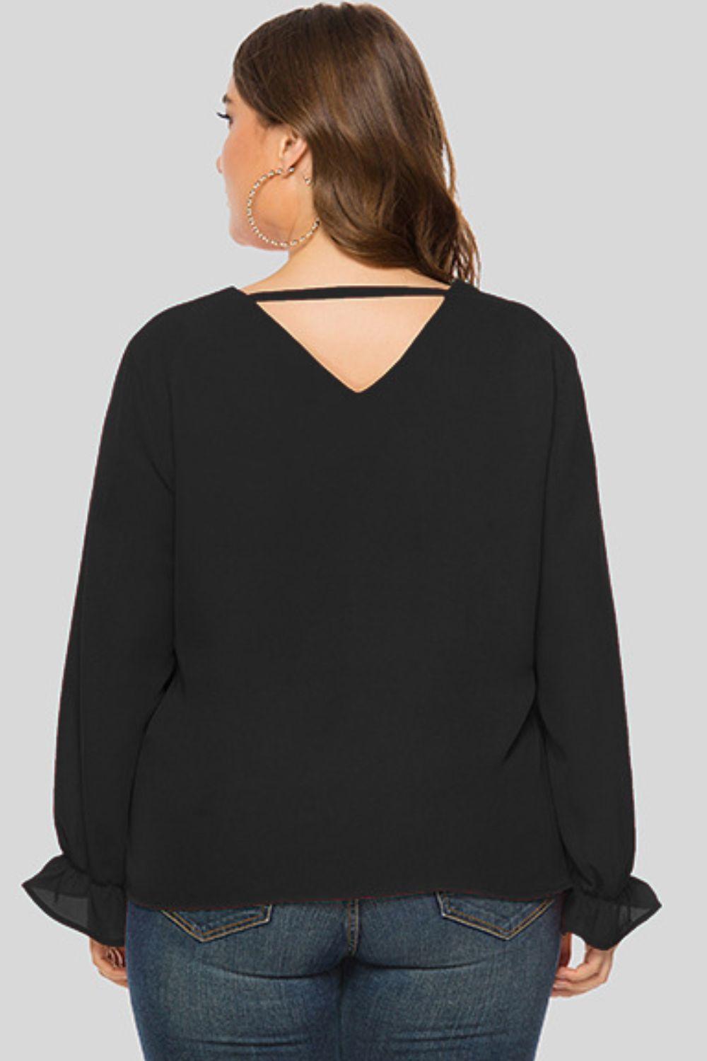 Plus Size Cutout Flounce Sleeve Blouse - BoldlyCurvy