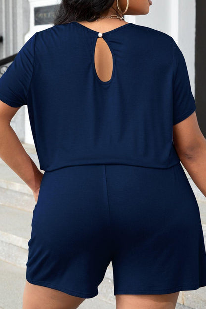 Plus Size Drawstring Waist Romper with Pockets - BoldlyCurvy