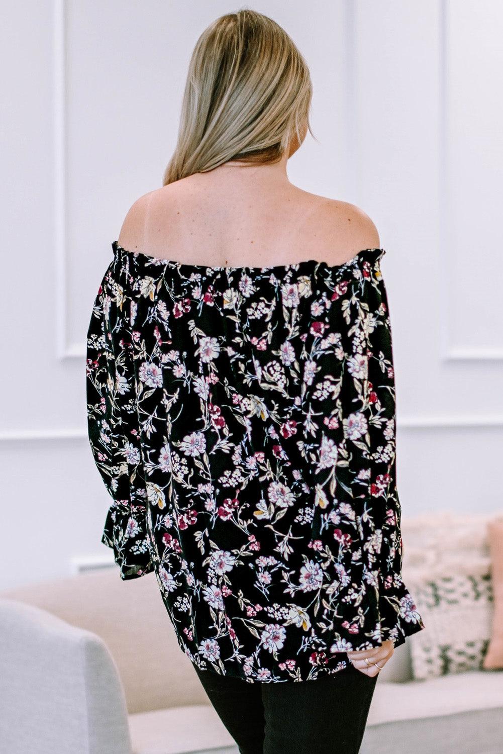 Plus Size Floral Frilled Off-Shoulder Blouse - BoldlyCurvy