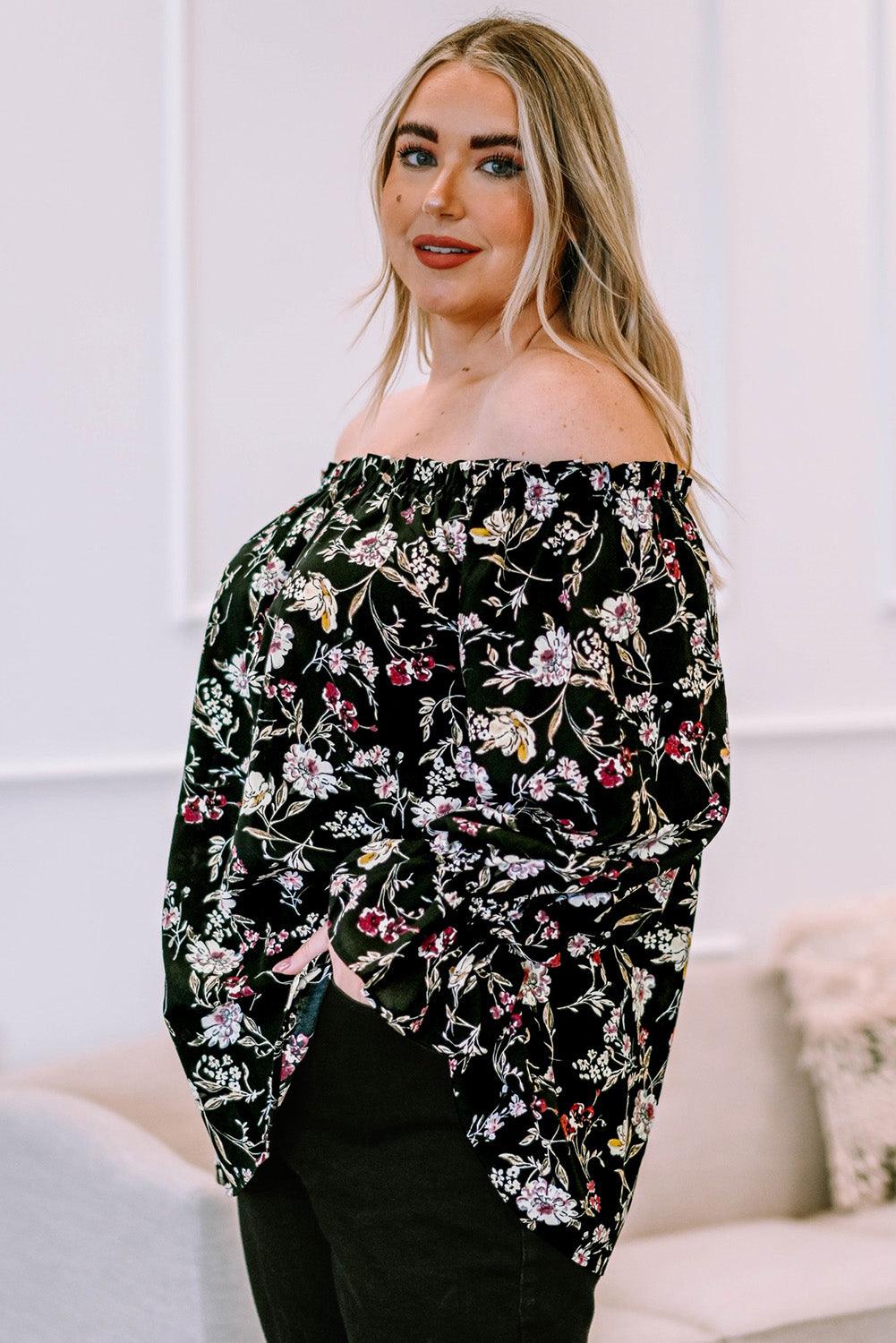 Plus Size Floral Frilled Off-Shoulder Blouse - BoldlyCurvy