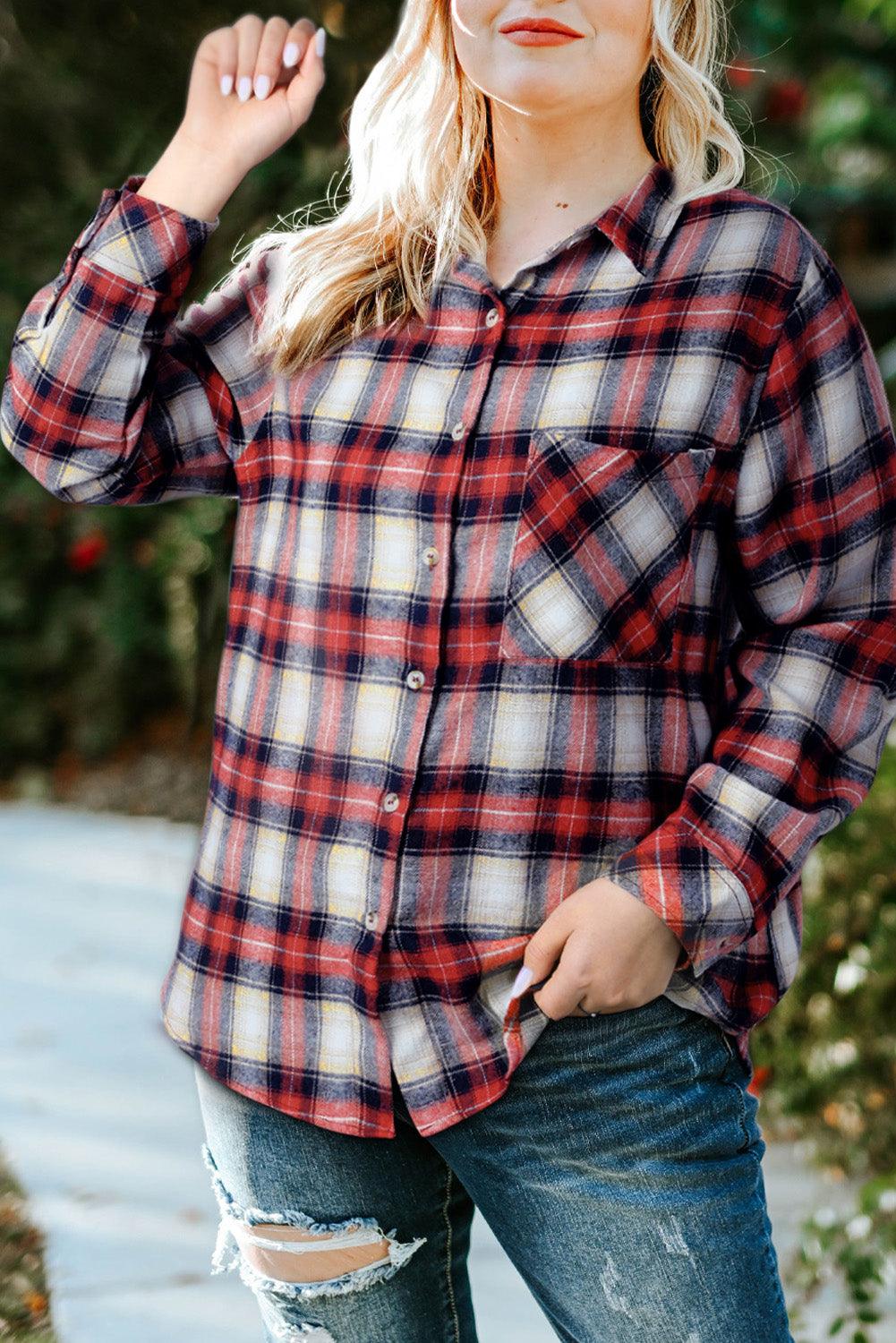 Plus Size Plaid Collared Neck Shirt - BoldlyCurvy